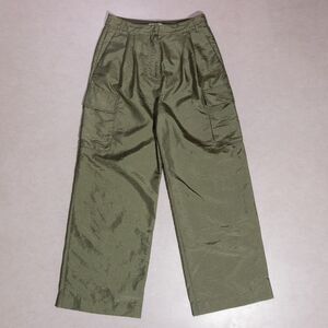 Tibi Stella Crispy Nylon Wide Leg Army Green Cargo Pants Women's 4 Designer